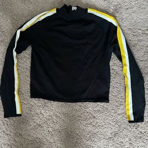 Black, yellow, and white Long Sleeve Crop Top